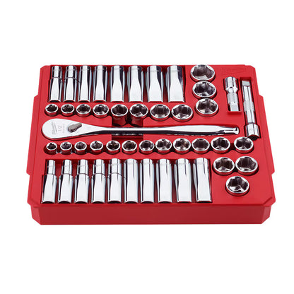 Milwaukee 48-22-9010 Tool 1/2 -inch Drive SAE/Metric Ratchet and Socket Mechanics Tool Set (47-Piece)