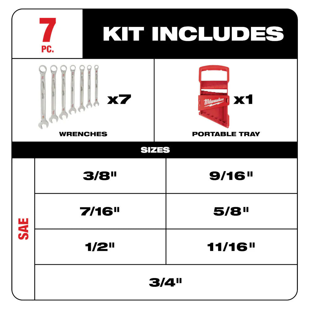Milwaukee 48-22-9407 Tool Combination SAE Wrench Mechanics Tool Set (7-Piece)