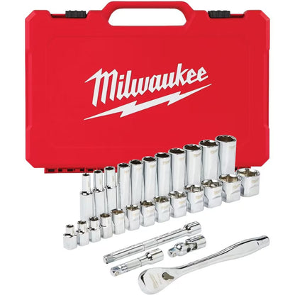 Milwaukee 48-22-9408 Tool 3/8 -inch Drive SAE Ratchet and Socket Mechanics Tool Set (28-Piece)
