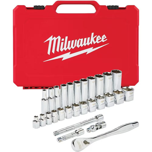 Milwaukee 48-22-9408 Tool 3/8 -inch Drive SAE Ratchet and Socket Mechanics Tool Set (28-Piece)