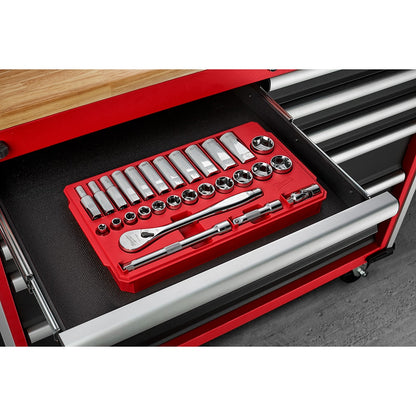 Milwaukee 48-22-9408 Tool 3/8 -inch Drive SAE Ratchet and Socket Mechanics Tool Set (28-Piece)