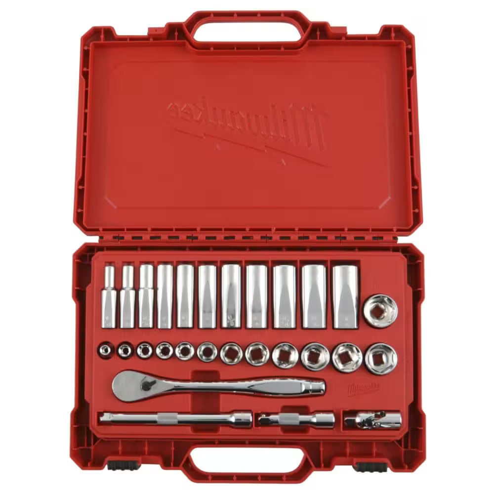 Milwaukee 48-22-9408 Tool 3/8 -inch Drive SAE Ratchet and Socket Mechanics Tool Set (28-Piece)