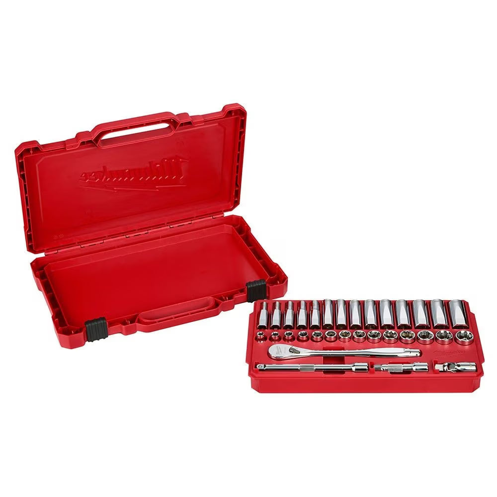 Milwaukee 48-22-9508 Tool 3/8 -inch Drive Metric Ratchet and Socket Mechanics Tool Set (32-Piece)