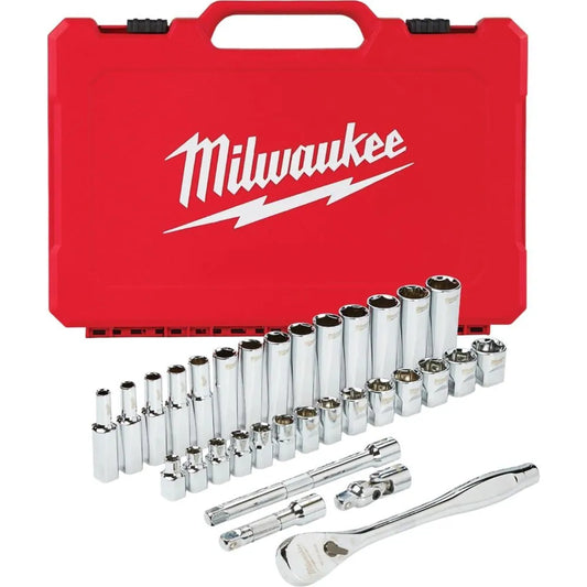 Milwaukee 48-22-9508 Tool 3/8 -inch Drive Metric Ratchet and Socket Mechanics Tool Set (32-Piece)