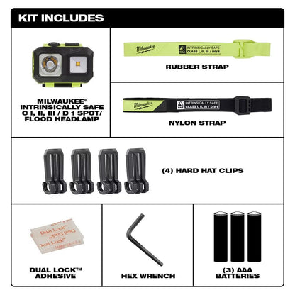 Milwaukee 2004HZL Tool 310 Lumens LED Intrinsically Safe Spot/Flood Headlamp with Batteries