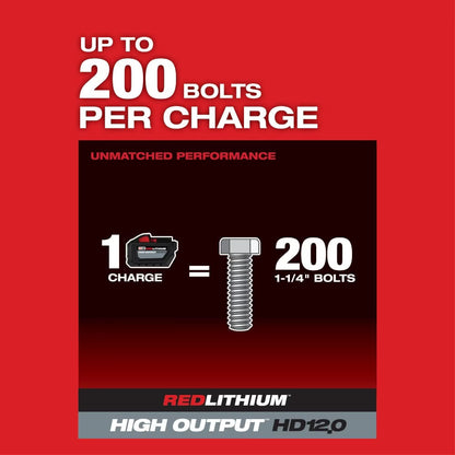 Milwaukee 2868-22HD Tool M18 FUEL 18V Li-Ion Brushless Cordless 1 -inch Impact Wrench D-Handle Kit w/ (2) 12.0 Ah Batteries