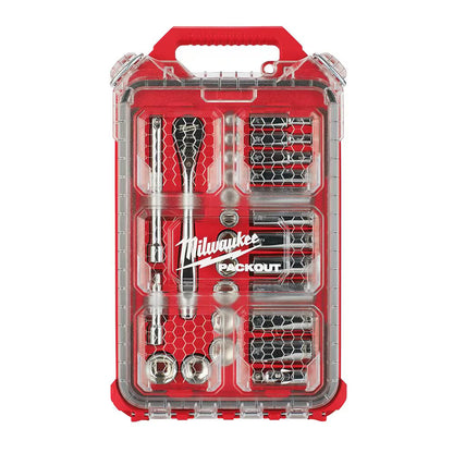 Milwaukee 48-22-9481 Tool PACKOUT 3/8-inch Drive SAE Ratchet and Socket Mechanics Tool Set (28-Piece)