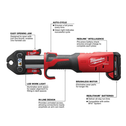 Milwaukee M18 FORCE LOGIC Long Throw Press Tool Kit – 18V, 2 × 3.0Ah Batteries