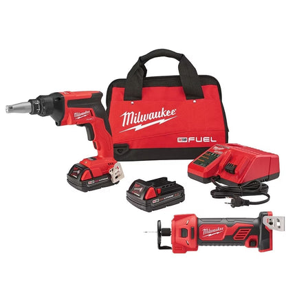 Milwaukee 2866-22CTP Tool M18 FUEL 18-Volt Lithium-Ion Brushless Cordless Drywall Screw Gun Compact Kit with M18 Cutout Tool