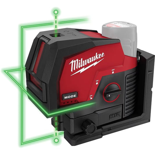 Milwaukee 3622-20 Tool M12 12-Volt Lithium-Ion Cordless Green 125 ft. Cross Line and Plumb Points Laser Level (Tool-Only)