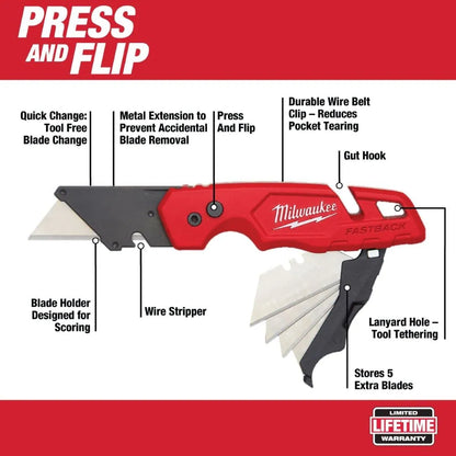 Milwaukee 48-22-1502 Tool FASTBACK Folding Utility Knife with Blade Storage and General Purpose Blade