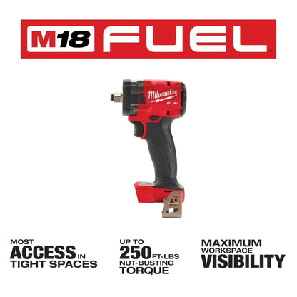 Milwaukee 2855-20 Tool M18 FUEL Gen-2 Brushless Cordless 1/2-inch Compact Impact Wrench with Friction Ring (Tool-Only)