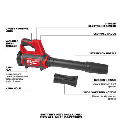 Milwaukee 0852-20 Tool M12 12V Lithium-Ion Cordless Compact Spot Blower (Tool-Only)