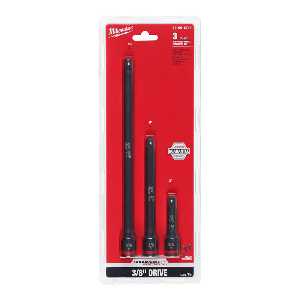 Milwaukee 49-66-6714 Tool SHOCKWAVE Impact Duty 3/8 -inch Drive Extension Set (3-Piece)