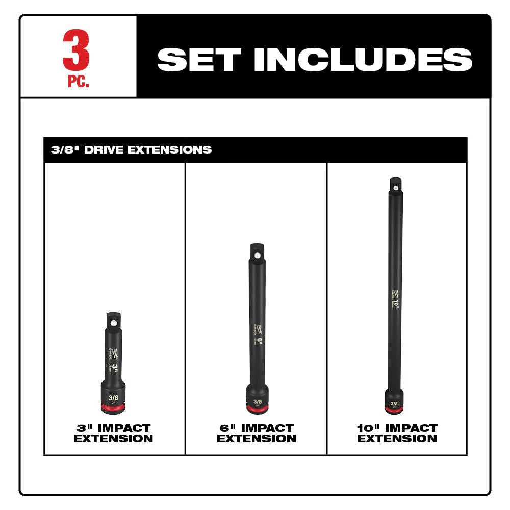 Milwaukee 49-66-6714 Tool SHOCKWAVE Impact Duty 3/8 -inch Drive Extension Set (3-Piece)
