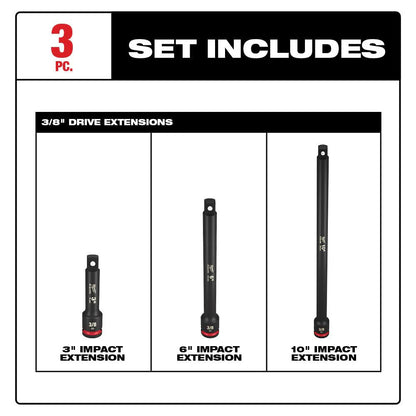 Milwaukee 49-66-6714 Tool SHOCKWAVE Impact Duty 3/8 -inch Drive Extension Set (3-Piece)