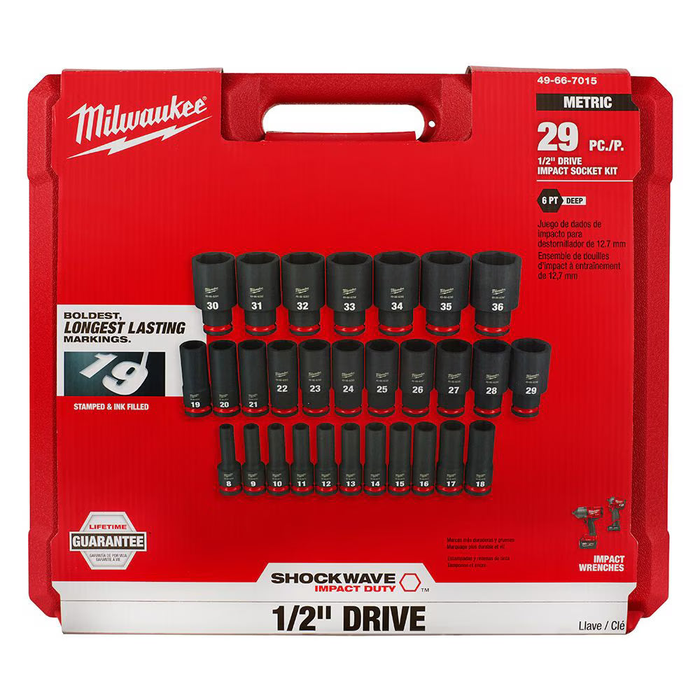 Milwaukee 49-66-7015 Tool SHOCKWAVE 1/2 -inch Drive Metric 6 Point Impact Socket Set (29-Piece)