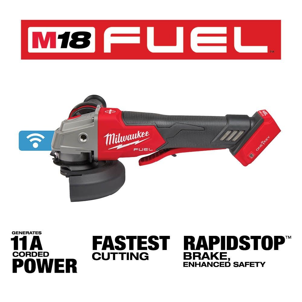 Milwaukee 2882-20 Tool M18 FUEL 18V Li-Ion Brushless Cordless 4-1/2-in/5-in Braking Grinder W/ Paddle Switch (Tool-Only)