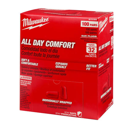 Milwaukee 48-73-3006 Tool Red Disposable Ear Plugs Individually Sealed Pairs (100 Pairs)
