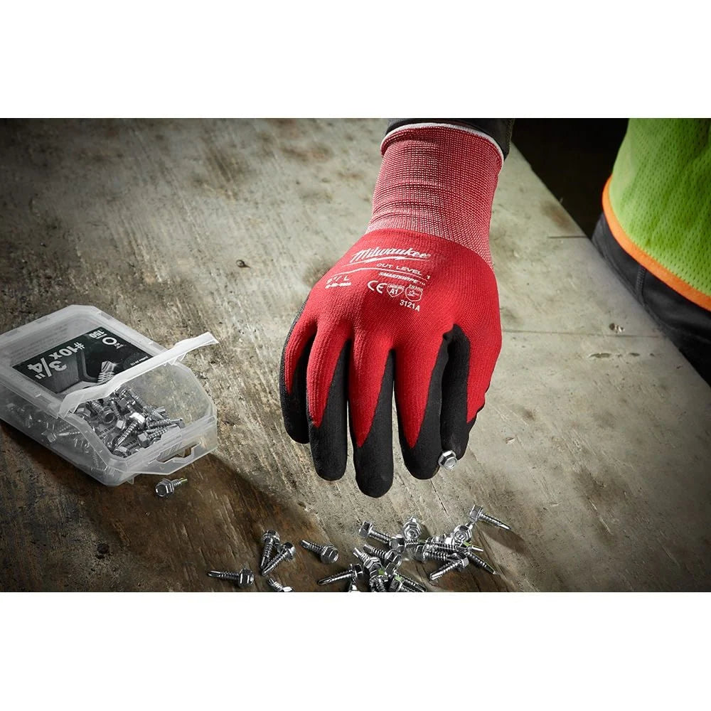 Milwaukee Large Level 1 Cut Resistant Nitrile Dipped Work Gloves - Red