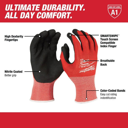 Milwaukee Large Level 1 Cut Resistant Nitrile Dipped Work Gloves - Red