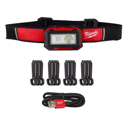 Milwaukee 2012R Tool 450 Lumens LED USB Internal Rechargeable Magnetic Hard Hat Headlamp and Task Light