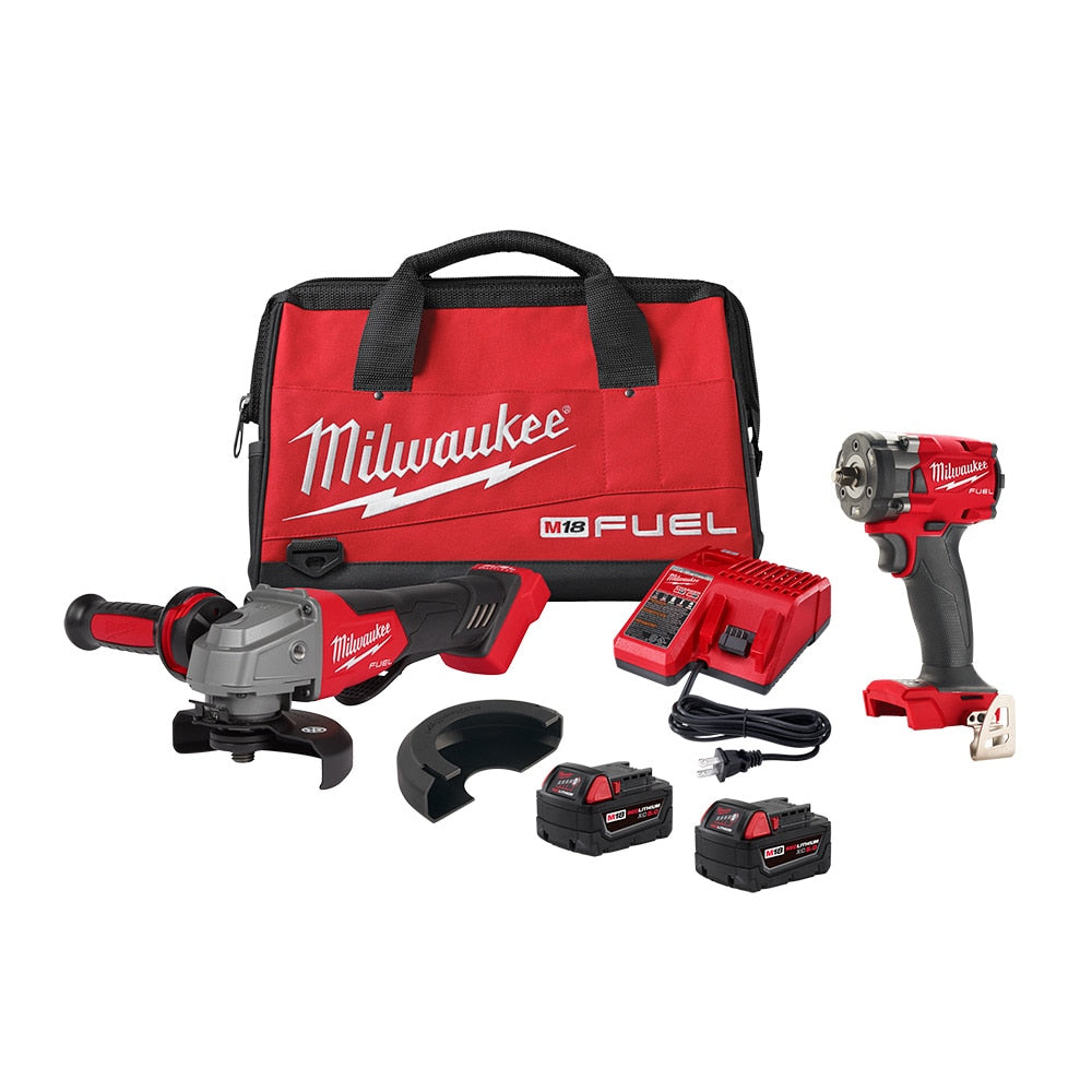 Milwaukee 2991-22 Tool M18 FUEL18-Volt Li-Ion Brushless Grinder and 3/8 Impact Wrench Kit (2-Tool) with (2) 5Ah Batteries