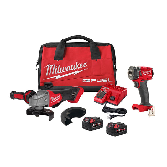 Milwaukee 2991-22 Tool M18 FUEL18-Volt Li-Ion Brushless Grinder and 3/8 Impact Wrench Kit (2-Tool) with (2) 5Ah Batteries