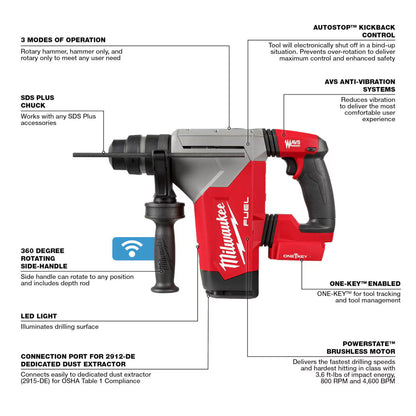 Milwaukee 2915-20 M18 FUEL 18-Volt Lithium-Ion Brushless Cordless 1-1/8" SDS-Plus Rotary Hammer (Tool Only)