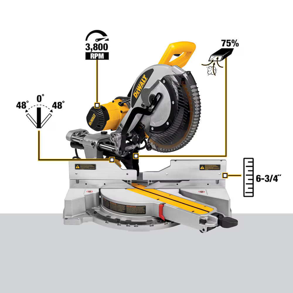 DEWALT DWS779 15 Amp Corded 12-Inch Double Bevel Sliding Compound Miter Saw, Blade Wrench and Material Clamp