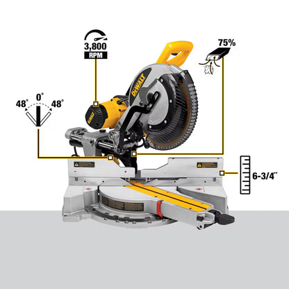 DEWALT DWS779 15 Amp Corded 12-Inch Double Bevel Sliding Compound Miter Saw, Blade Wrench and Material Clamp