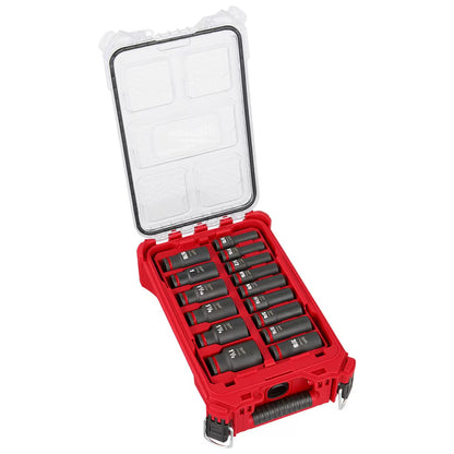 Milwaukee 49-66-6802 Tool SHOCKWAVE Impact-Duty 1/2 inch Drive SAE Deep Well Impact PACKOUT Socket Set (15-Piece)