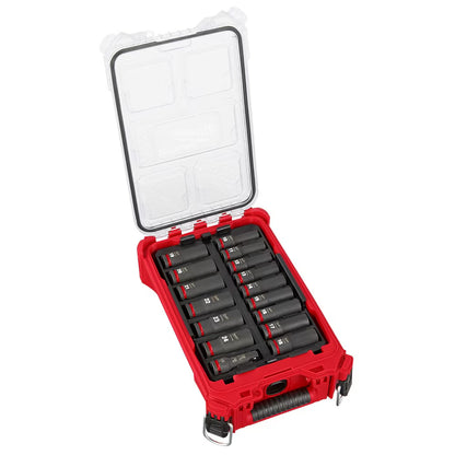 Milwaukee 49-66-6803 Tool SHOCKWAVE Impact-Duty 1/2 inch Drive Metric Deep Well Impact PACKOUT Socket Set (16-Piece)