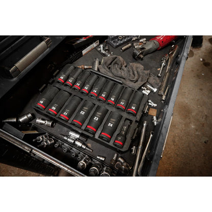 Milwaukee 49-66-6803 Tool SHOCKWAVE Impact-Duty 1/2 inch Drive Metric Deep Well Impact PACKOUT Socket Set (16-Piece)