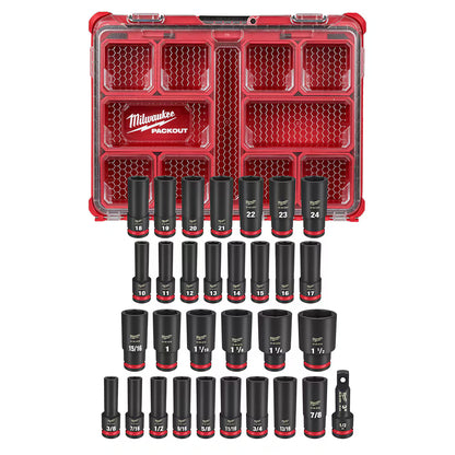 Milwaukee 49-66-6806 Tool SHOCKWAVE Impact-Duty 1/2 inch Drive Metric and SAE Deep Well Impact PACKOUT Socket Set (31-Piece)