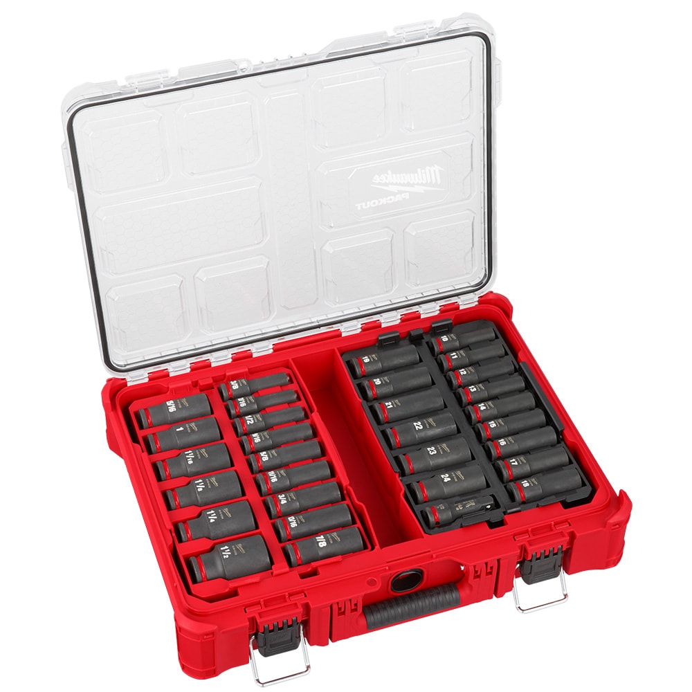 Milwaukee 49-66-6806 Tool SHOCKWAVE Impact-Duty 1/2 inch Drive Metric and SAE Deep Well Impact PACKOUT Socket Set (31-Piece)