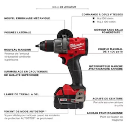 Milwaukee  2904-22 Tool M18 FUEL 18V Li-Ion Brushless Next Generation 1/2 in. Hammer Drill Driver Kit w/(2) 5.0 Ah Batteries