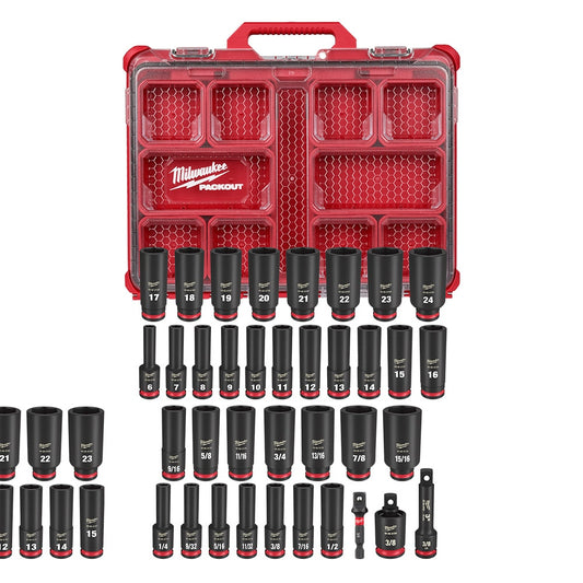 Milwaukee 49-66-6805 Tool SHOCKWAVE Impact-Duty 3/8 inch Drive Metric and SAE Deep Well Impact PACKOUT Socket Set (36-Piece)