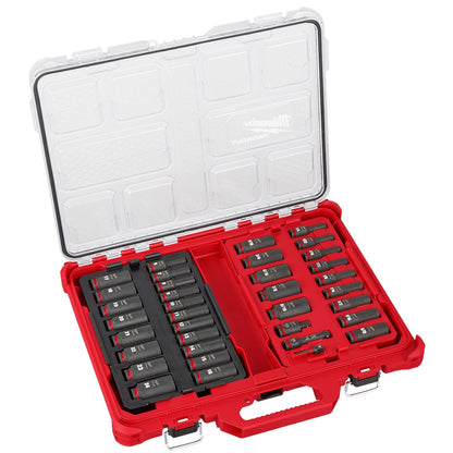 Milwaukee 49-66-6805 Tool SHOCKWAVE Impact-Duty 3/8 inch Drive Metric and SAE Deep Well Impact PACKOUT Socket Set (36-Piece)