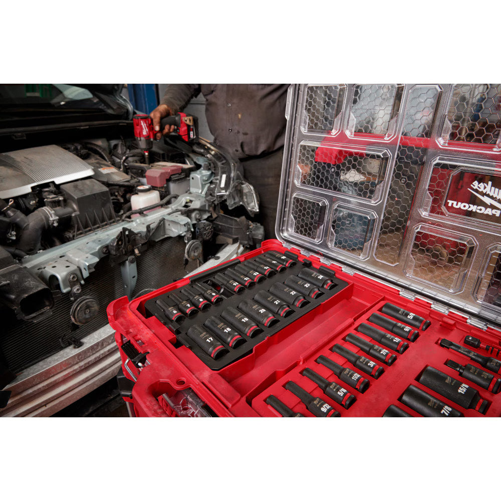 Milwaukee 49-66-6805 Tool SHOCKWAVE Impact-Duty 3/8 inch Drive Metric and SAE Deep Well Impact PACKOUT Socket Set (36-Piece)