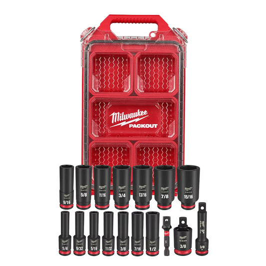 Milwaukee 49-66-6800 Tool SHOCKWAVE Impact-Duty 3/8 in. Drive SAE Deep Well Impact PACKOUT Socket Set (17-Piece)