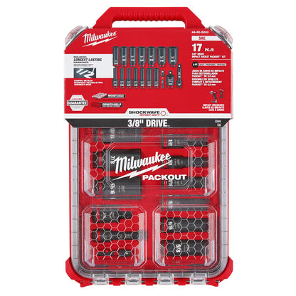 Milwaukee 49-66-6800 Tool SHOCKWAVE Impact-Duty 3/8 in. Drive SAE Deep Well Impact PACKOUT Socket Set (17-Piece)