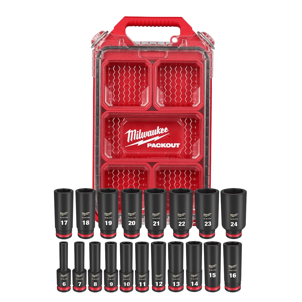 Milwaukee 49-66-6801 Tool SHOCKWAVE Impact-Duty 3/8 inch Drive Metric Deep Well Impact PACKOUT Socket Set (19-Piece)