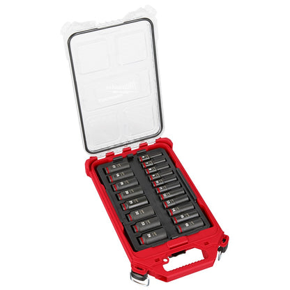 Milwaukee 49-66-6801 Tool SHOCKWAVE Impact-Duty 3/8 inch Drive Metric Deep Well Impact PACKOUT Socket Set (19-Piece)