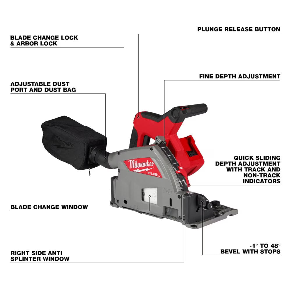 Milwaukee 2831-20 Tool M18 FUEL 18-Volt Lithium-Ion Cordless Brushless 6-1/2 inch Plunge Cut Track Saw (Tool-Only)