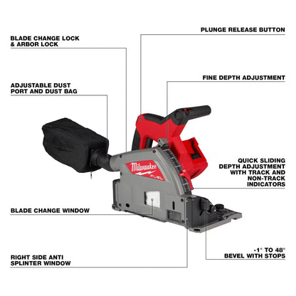Milwaukee 2831-20 Tool M18 FUEL 18-Volt Lithium-Ion Cordless Brushless 6-1/2 inch Plunge Cut Track Saw (Tool-Only)