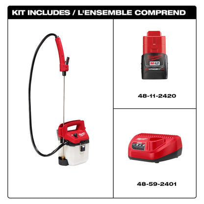 Milwaukee 2528-21G1 Tool M12 12-Volt 1 Gal. Lithium-Ion Cordless Handheld Sprayer Kit with 2.0 Ah Battery and Charger