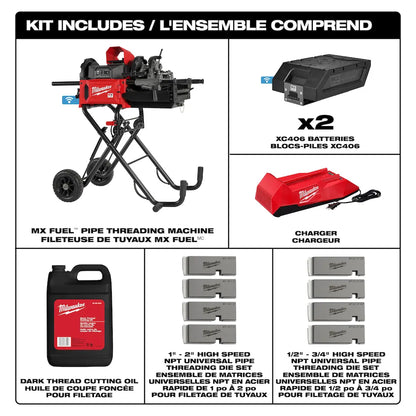 Milwaukee MXF512-2XC Tool MX FUEL Lithium-Ion Cordless 1/2-inch to 2-inch Pipe Threading Machine Kit with (2) Batteries and Charger