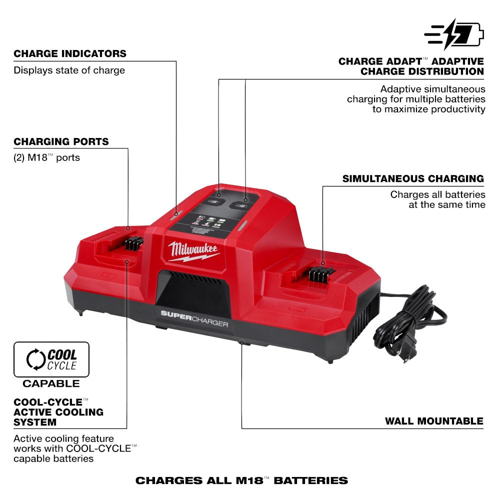 Milwaukee 48-59-1815  Tool 18-Volt M18 Lithium-Ion Battery Dual Bay Simultaneous Super Charger