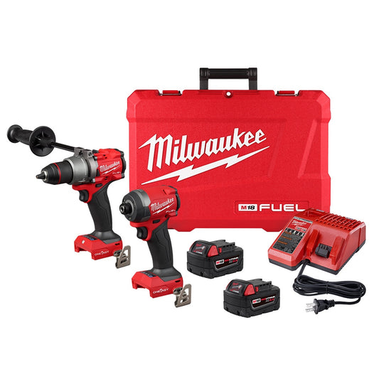 Milwaukee 3696-22 Tool M18 FUEL ONE-KEY 18V Li-Ion Brushless Cordless Hammer Drill/Impact Driver Kit w/ (2) 5.0Ah Batteries